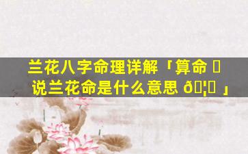 兰花八字命理详解「算命 ☘ 说兰花命是什么意思 🦈 」